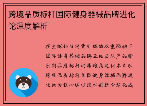 跨境品质标杆国际健身器械品牌进化论深度解析