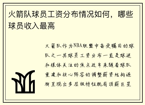 火箭队球员工资分布情况如何，哪些球员收入最高